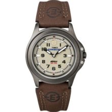 Timex Men's Expedition Metal Field Silver-tone Brown Leather Strap Watch