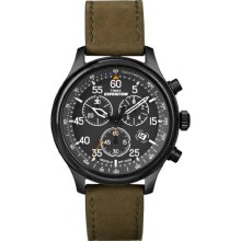 Timex Sport & Outdoor Men's Quartz Watch With Black Dial Chronograph Display And Green Leather Strap T49938su