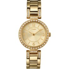 Timex T2n455 Ladies Classics Gold Bracelet Watch Stone Set Uk Seller