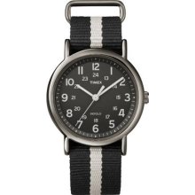 Timex Unisex T2n889 Weekender Slip-thru Black Gray Stripe Nylon Strap Watch Wris