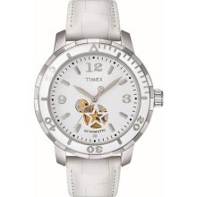 Timex Womens Sport Luxury Open Heart Exhibition Automatic White Watch T2m510