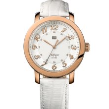 Tommy Hilfiger 'Classic' Round Leather Strap Watch White/ Rosegold