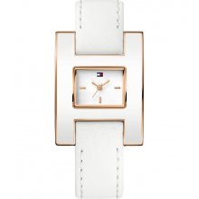 Tommy Hilfiger White Leather White Enamel Rose Gold Ladies Watch 1781153