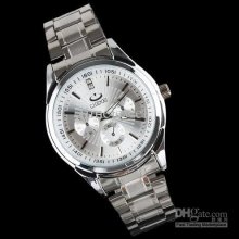 Total Order 12$ Fashion Silver Face 3-dial-decor Quartz Wristwatch N