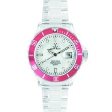 Toy Unisex White Dial Round Case Pink Accent Quartz Analog Watch 1006pkp