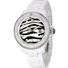 Toy Watch Women's Safari Zebra White Plastic Bracelet Date Watch Ts01wh