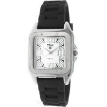 Trax Women's Tr5132-wb Posh Square Black Rubber White Dial