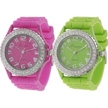 Tressa Women's Rhinestone-accented Silicone Watch (Fuchsia)