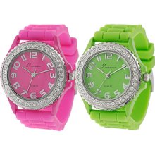 Tressa Womens Rhinestone Accented Silicone Watch - Brights Fuchsia 9.5