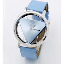 Triangle Dial Leather Strap Watch-blue