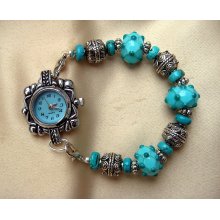 Turquoise Interchangeable Watch with Lamp Work Beads