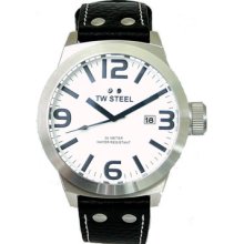 TW Steel Icon 50 MM White Dial Black Leather Strap Mens Watch TW621