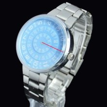 Unique Blue Circle Dial Stainless Steel Band Men Women Wrist Watch Rare Gift