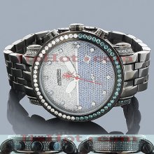 Unique Jojo Classic Joe Rodeo Mens White & Blue Diamond Watch 4.30ct Paved Bezel