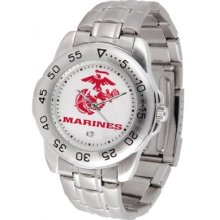 United States Marine Corps Usmc Mens Ladies Brushed Nickel Finished Sport Watch