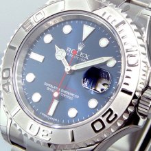 Unworn Mens Rolex Steel Platinum Yachtmaster Blue Dial 116622