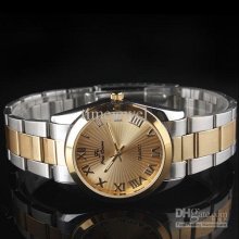 Value Choice Men Golden Face Case-rim Quartz Wristwatch 2-tone Stain