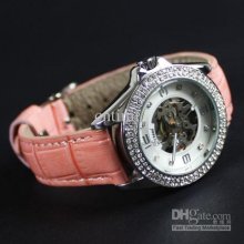 Vegan Lady/women Crystal Pink Chrono Automatic Watch Light Freeship