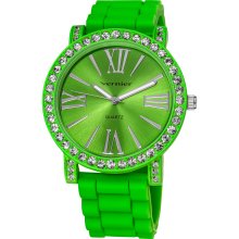 Vernier Ladies Oversized Crystal Bezel Green Silicone Quartz Watch (Green)