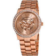 Vernier Women's Rose Tone Boyfriend Size Faux Chrono Crystal Stone Watch