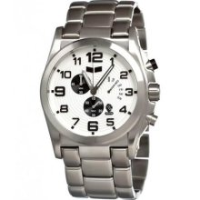 Vestal Mens De Novo Chronograph Stainless Watch - Silver Bracelet - White Dial - DEV009