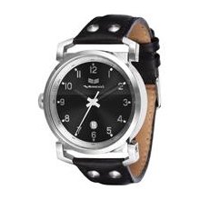 Vestal Observer Leather Watch - Black / Silver / Black