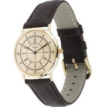 Vicence Round Case Leather Strap Watch 14K Gold - Brown - One Size