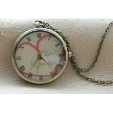 Vintage Anitque Brass Pocket Watch Necklace, Love Heart Watch Necklace, Lovers Pocket Watch, Pocket Watch Necklace,PC-90