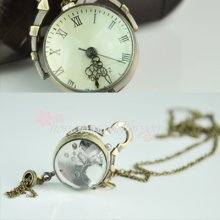 Vintage Brass Glass Ball Shape Quartz Pocket Watch