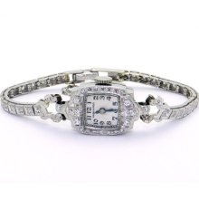 Vintage Deco Platinum 1ct Diamond Hamilton 911 Manual Wind Watch 17jewels