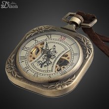 Vintage Jewelry Square Cut Antique Dial Alloy Mechanical Pocket Watch Chain