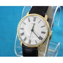 Vintage Mens 1976 Timex White Faced Gold Tone Mecanical Watch W/ Roman Numerals