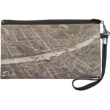 Vintage Pictorial Map of Augusta Maine (1878) Wristlet Clutch