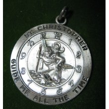 Vintage Sterling 925 St Christopher Metal Guide Me All The Time Clock Dial 3a 65