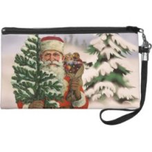 Vintage style Santa Claus on winter background Wristlet