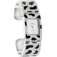 Vivani Quartz Ladies Black Leapard Print Silver Cuff Bracelet Watch SRB6032S