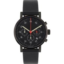 Void Unisex Chronograph Stainless Watch - Black Leather Strap - Black Dial - V03C-BL/BL/BL