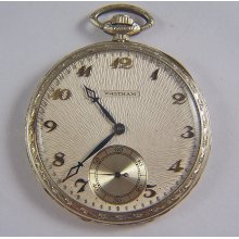 Waltham 19 Jewel 14 K Gold Riverside Diamond Point Guilloche Face Pocket Watch Gold Gold