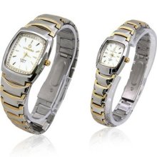 Water Resistant Gold Square Dial Rhinestone Quartz Couple's Wrist Watch