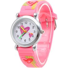 Waterproof Silicone Analog Quartz Wrist Watch with Heart (Pink)