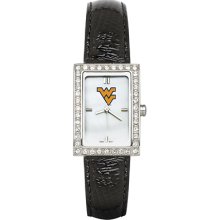 West Virginia University Ladies Allure Watch Black Leather Strap