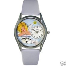 Whimsical 3d Angel Nurse Novelty Wrist Watch Light Blue Leather Hand Made In Usa