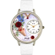 Whimsical unisex Birthstone July White Leather Watch