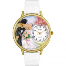 Whimsical Watches G1340002 Teddy Bear Wedding White Leather And Goldtone Watch