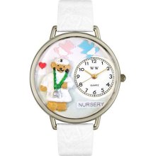 Whimsical Watches Nurse Teddy Bear White Leather And Silvertone Watch #U0230005