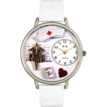 Whimsical Watches RN White Leather And Silvertone Watch #U0620008