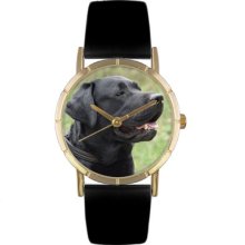 Whimsical Watches Unisex Black Labrador Retriever Photo Watch with Black Leather