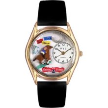 Whimsical Womens Horse Racing Black Leather Watch #557433