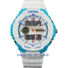 White Date Day Running Chronograph Analog&digital Men Women Sports Wrist Watch