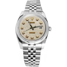 White diamond dial rolex date just watch smooth bezel stainless steel jubilee